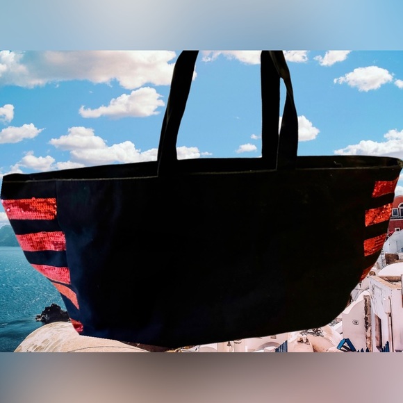 Victoria’s Secret Black Canvas with Red Sequin Lips detailing Weekender Tote - Picture 10 of 10